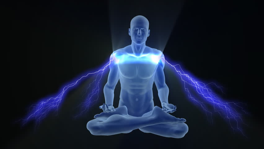 Man Silhouette In Enlightened Yoga Stock Footage Video 100 Man Silhouette In Enlightened Yoga Meditation Pose With Charging Blue Electric Auras