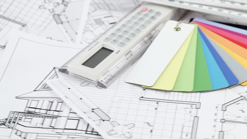 Architectural Drawing Materials color samples of architectural materials - plastics, ruler and Architectural Drawing Materials color samples of architectural materials - plastics, ruler and