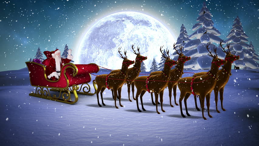 digital animation of santa waving in his sleigh with digital animation of santa waving in his sleigh with
