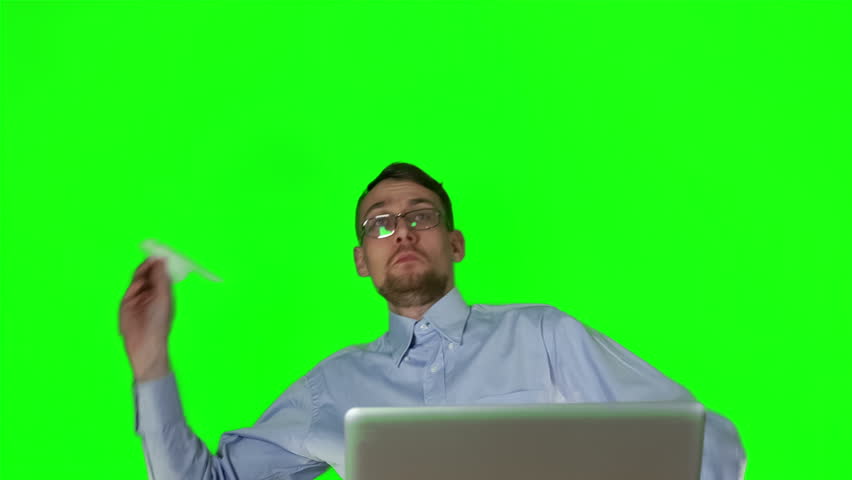Young Business Man Thinking And Comes Good Idea. On Green Screen ...