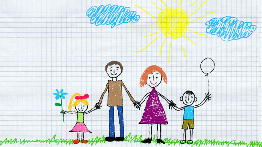 child draws family and home using color pencils animated drawing on the exercise book sheet - Child Drawing Book child draws family and home using color pencils animated drawing on the exercise book sheet - Child Drawing Book