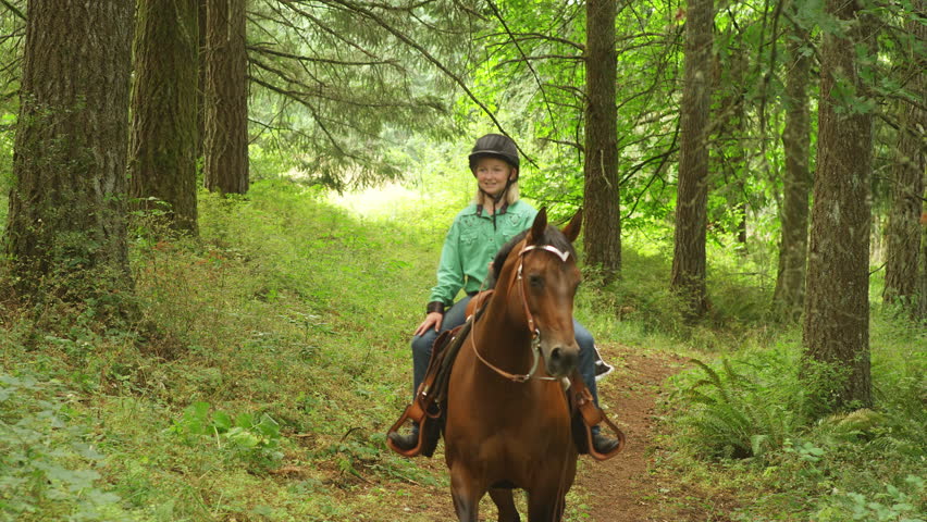 Women Ride Horses On A Forest Trail Stock Footage Video 2520473 ...