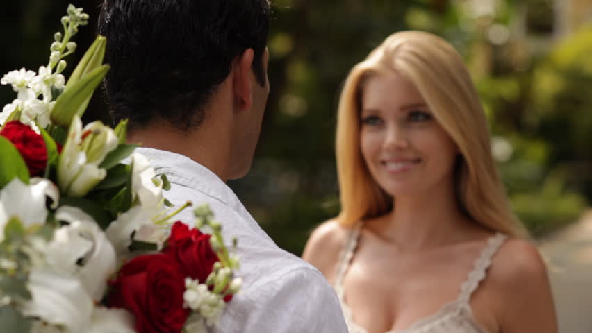 Newly Married On Tropical Beach After Sunset Wedding Young In Park Hugging With Flowers Hd Stock Video Clip
