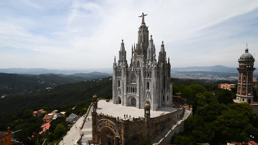 Temple Of The Sacred Heart Of Jesus Timelapse On Tibidabo Mountain In ...