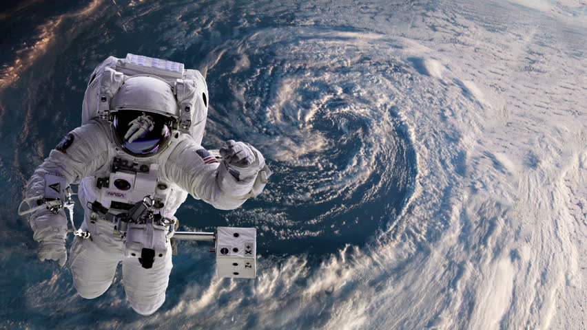 Astronaut In Space With Earth, Hurricane Behind Stock Footage Video ...