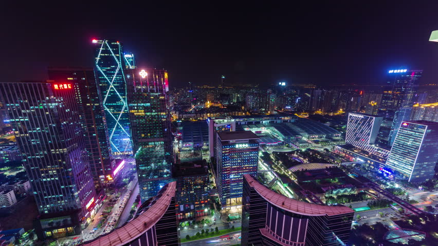 SHENZHEN, CHINA - DECEMBER 2014: Shenzhen Roof Top Night Light City ...